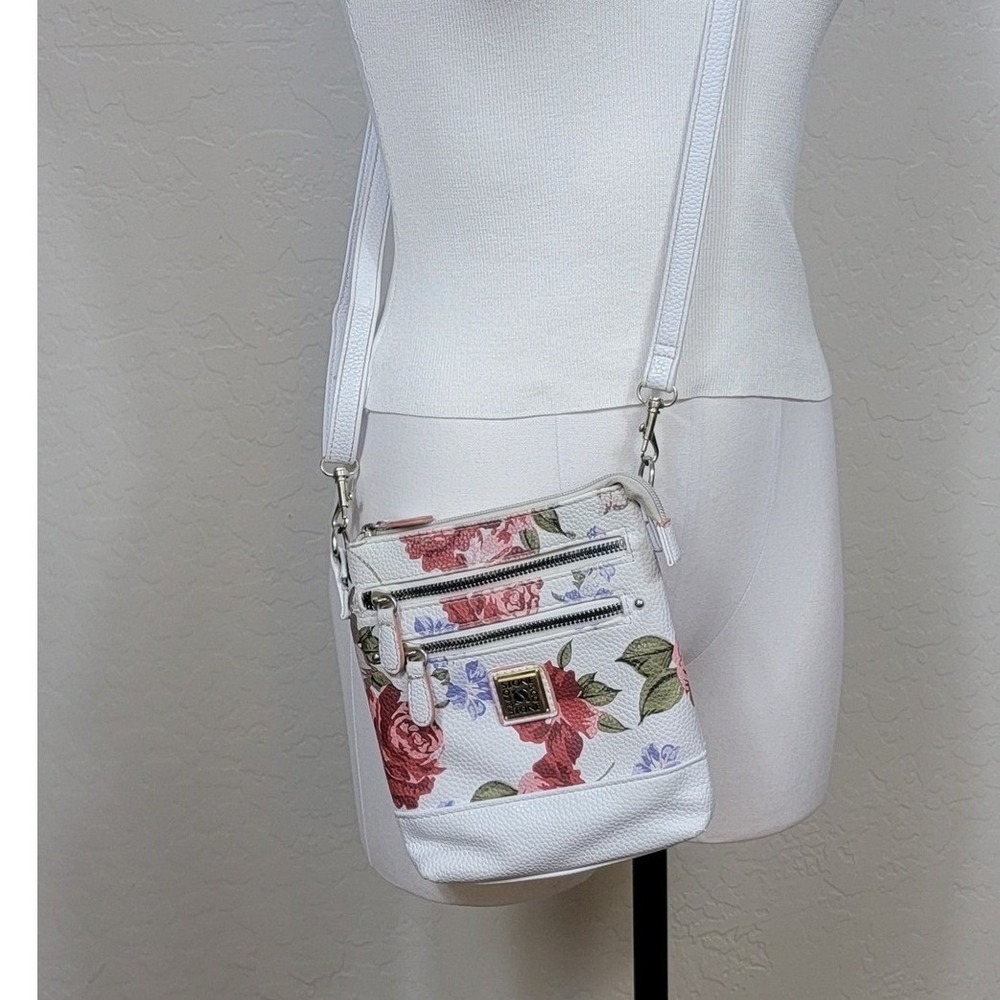 Stone & Co Floral Crossbody Bag Womens Small White Rose Floral Leather Look